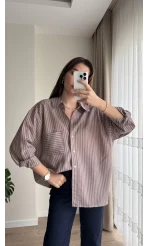 Çizgili Gül Kurusu Gömlek