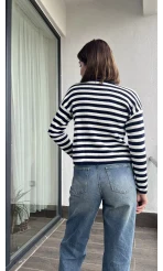 Çizgili Lacivert Çift Düğmeli Hırka