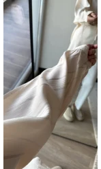 Çizgili Önden Bağlamalı Bluz Ekru