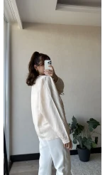 Çizgili Önden Bağlamalı Bluz Ekru