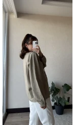 Çizgili Önden Bağlamalı Bluz Haki