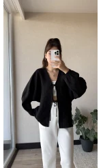 Çizgili Önden Bağlamalı Bluz Siyah