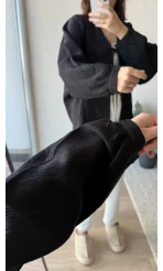 Çizgili Önden Bağlamalı Bluz Siyah