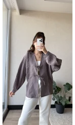 Çizgili Önden Bağlamalı Bluz Thistle Mor