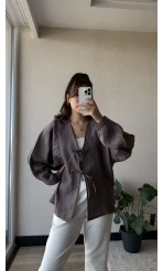 Çizgili Önden Bağlamalı Bluz Thistle Mor