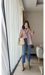 Çizgili Pembe Tunik Gömlek (Kesik Model)