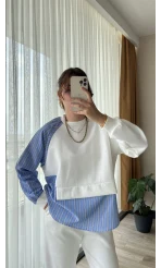 Çizgili Scuba Kumaş Sweat-Gömlek