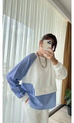 Çizgili Scuba Kumaş Sweat-Gömlek