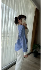 Çizgili Scuba Kumaş Sweat-Gömlek