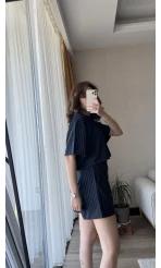 Çizgili Şortlu Takım Lacivert