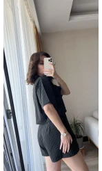 Çizgili Şortlu Takım Siyah