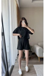 Çizgili Şortlu Takım Siyah