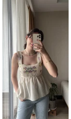 Clare Keten Örgü Askılı Bluz