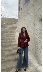 Clarıssa Pileli Tek Düğmeli Blazer Ceket - Bordo - Kod: 4157