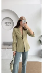 Clarıssa Pileli Tek Düğmeli Blazer Ceket - Mint - Kod: 4157