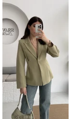 Clarıssa Pileli Tek Düğmeli Blazer Ceket - Mint - Kod: 4157