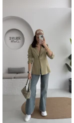 Clarıssa Pileli Tek Düğmeli Blazer Ceket - Mint - Kod: 4157