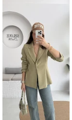 Clarıssa Pileli Tek Düğmeli Blazer Ceket - Mint - Kod: 4157