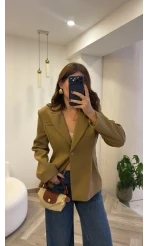 Clarıssa Pileli Tek Düğmeli Blazer Ceket - Olive - Kod: 4157