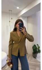 Clarıssa Pileli Tek Düğmeli Blazer Ceket - Olive - Kod: 4157