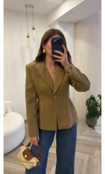 Clarıssa Pileli Tek Düğmeli Blazer Ceket - Olive - Kod: 4157