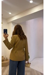 Clarıssa Pileli Tek Düğmeli Blazer Ceket - Olive - Kod: 4157
