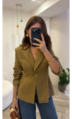 Clarıssa Pileli Tek Düğmeli Blazer Ceket - Olive - Kod: 4157
