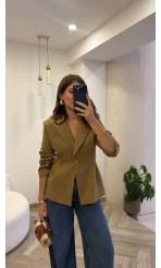 Clarıssa Pileli Tek Düğmeli Blazer Ceket - Olive - Kod: 4157
