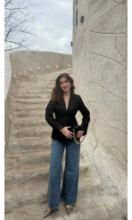 Clarıssa Pileli Tek Düğmeli Blazer Ceket - Siyah - Kod: 4157