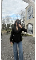 Clarıssa Pileli Tek Düğmeli Blazer Ceket - Siyah - Kod: 4157