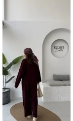 Cleo Asimetrik Kesim Triko Takım - Bordo - Kod: 04586