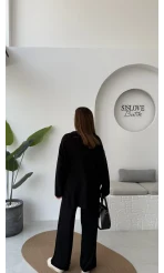 Cleo Asimetrik Kesim Triko Takım - Siyah - Kod: 04586