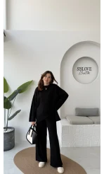 Cleo Asimetrik Kesim Triko Takım - Siyah - Kod: 04586