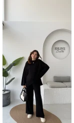 Cleo Asimetrik Kesim Triko Takım - Siyah - Kod: 04586