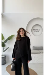 Cleo Asimetrik Kesim Triko Takım - Siyah - Kod: 04586