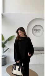 Cleo Asimetrik Kesim Triko Takım - Siyah - Kod: 04586