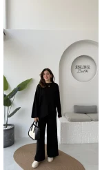 Cleo Asimetrik Kesim Triko Takım - Siyah - Kod: 04586