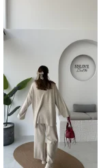 Cleo Asimetrik Kesim Triko Takım - Taş - Kod: 04586