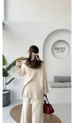 Cleo Asimetrik Kesim Triko Takım - Taş - Kod: 04586