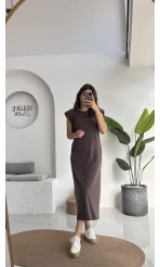 Clover Vatkalı Elbise - Kahve