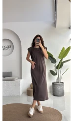 Clover Vatkalı Elbise - Kahve