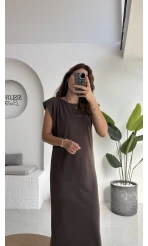 Clover Vatkalı Elbise - Kahve