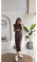 Clover Vatkalı Elbise - Kahve