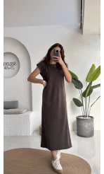 Clover Vatkalı Elbise - Kahve