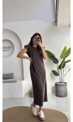 Clover Vatkalı Elbise - Kahve