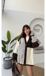 Çok Renkli Yamalı Oversize Hırka