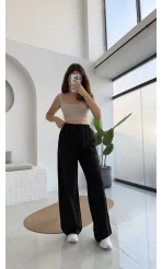 Colorado Beli Lastikli Gabardin Palazzo Pantolon - Siyah