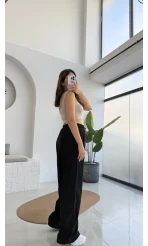 Colorado Beli Lastikli Gabardin Palazzo Pantolon - Siyah