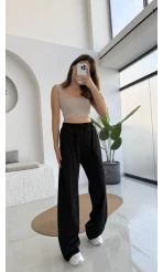 Colorado Beli Lastikli Gabardin Palazzo Pantolon - Siyah