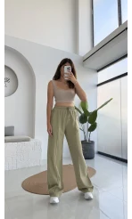 Colorado Beli Lastikli Gabardin Palazzo Pantolon - Yeşil